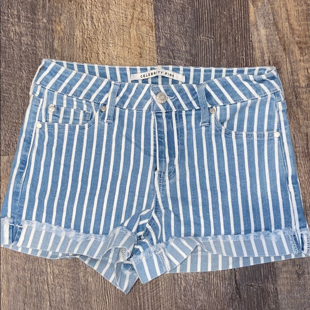 blue and white jeans shorts